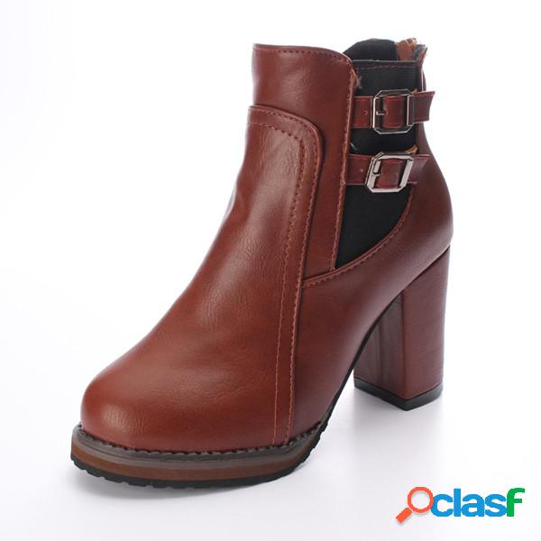 Pu Botas de tornozelo Zipper tornozelo quadrado