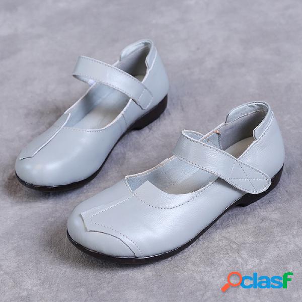 Pure Color Gancho Loop Soft Sapatos Baixos Casuais de Couro