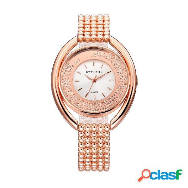 REBIRTH Relógio Feminino Luxo de Cor de Ouro-rosa de Aço