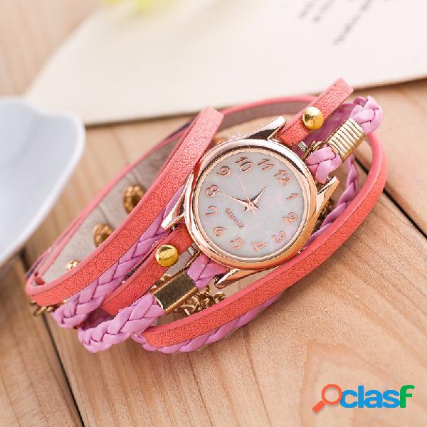 Relógio com Pulseira Multicamada PU Couro