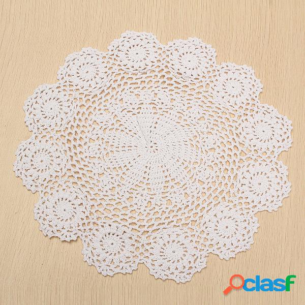 Round 37cm Fibra de algodão Hand Crocheted Lace Doily Table