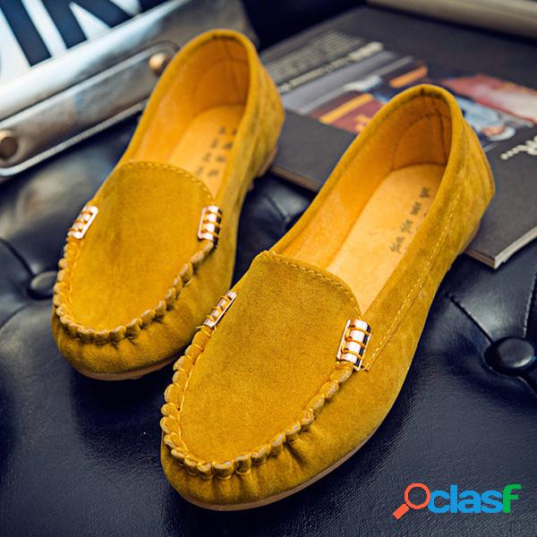 Sapatilhas Femininas Planas de Fivela Metal Macio de Loafers