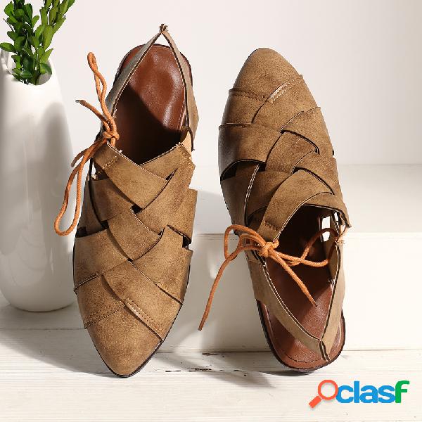 Tamanho grande mulheres Casual apontou Toe Cruz Strappy Lace