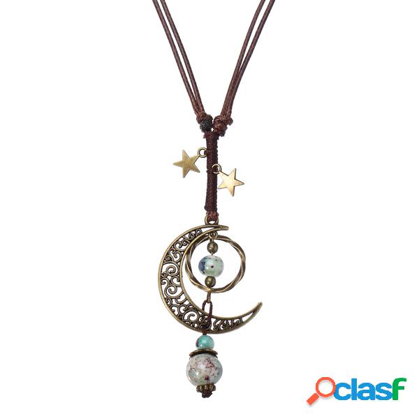 Étnica Das Mulheres Colares Vintage Estrela Lua Artesanal