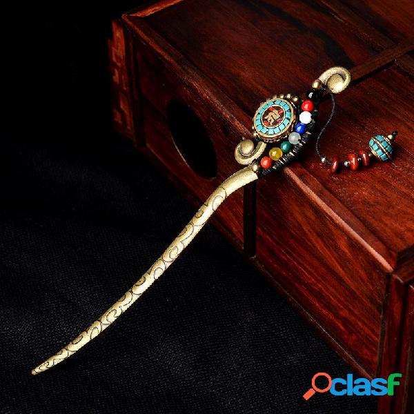 Étnica Handmade Colorful Ágata Jade Gancho de cabelo
