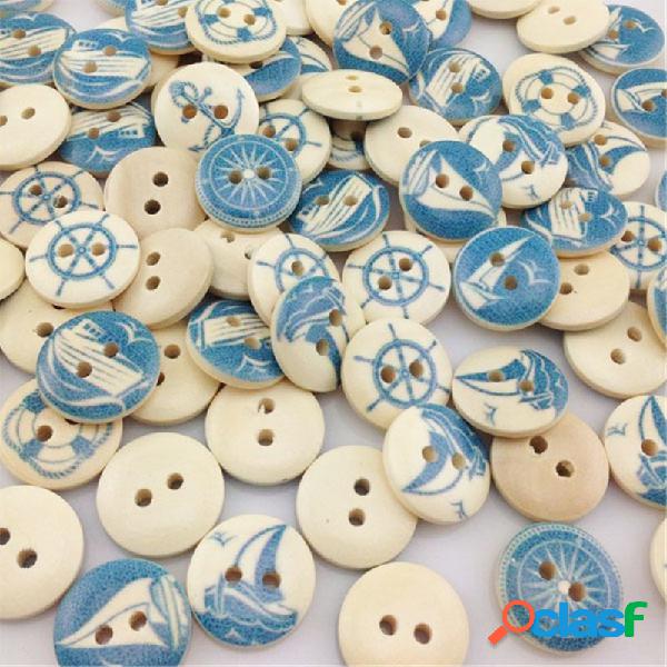 100 Pcs 15mm Estilo Da Marinha De Madeira Botões DIY