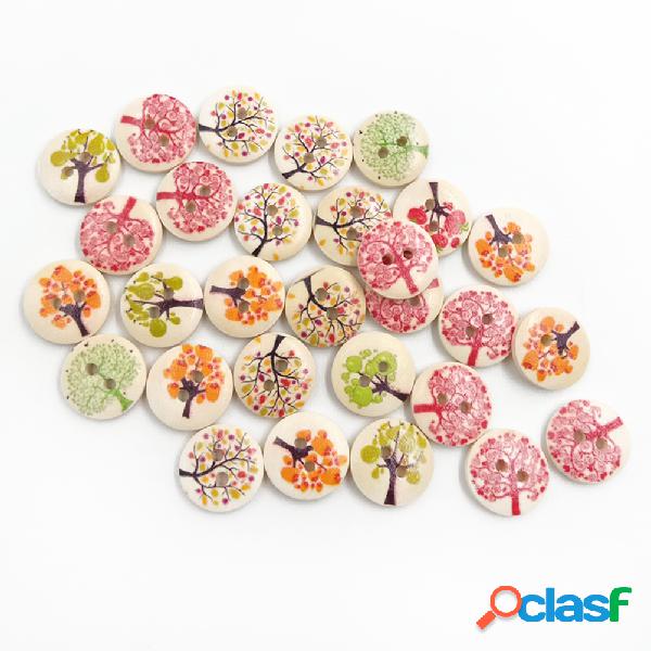 100 Pcs 15mm Árvores De Fruto Impressão De Madeira Botões
