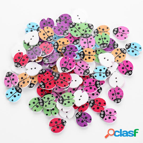 100 Pcs 18mm Colorful Joaninha Forma De Madeira Botões DIY