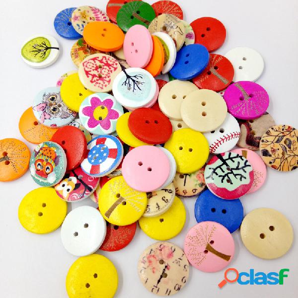 100Pcs 20mm Mista De Madeira Botões Rodada Flores De