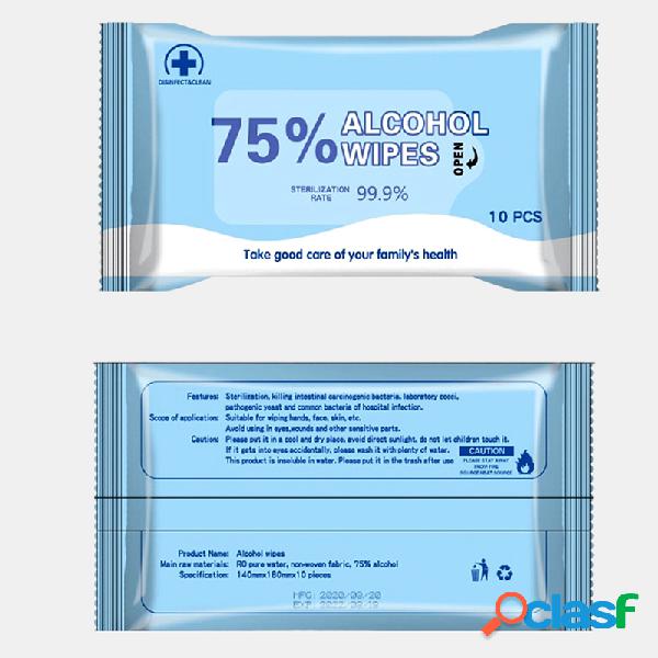 10pcs álcool descartável limpa 99,9% toalhetes de limpeza