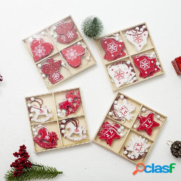 12Pcs Creative Wooden DIY Christmas Pingente Decoração de