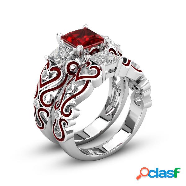 2 Pcs Anéis De Coquetel Empilháveis Cubic Zirconia Anéis