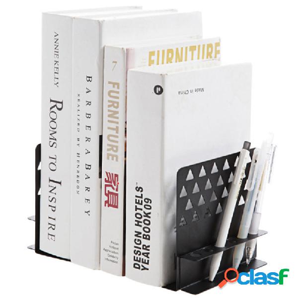 2 Pcs Bookends De Ferro De Metal Com Caneta Titular