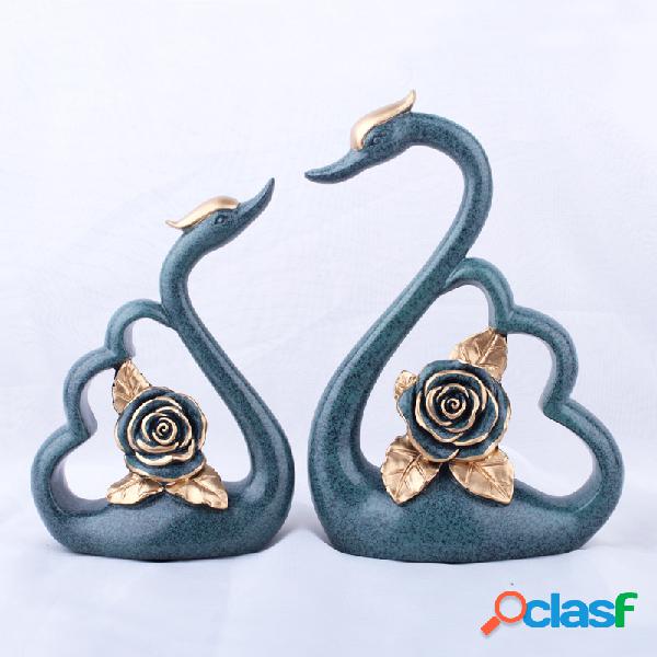2 Pcs Europeu de Luxo Resina Flor Cisne Ornamento