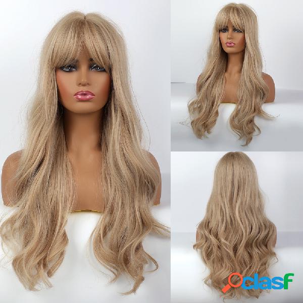 28 polegadas mulheres ouro claro longo Cabelo perucas franja