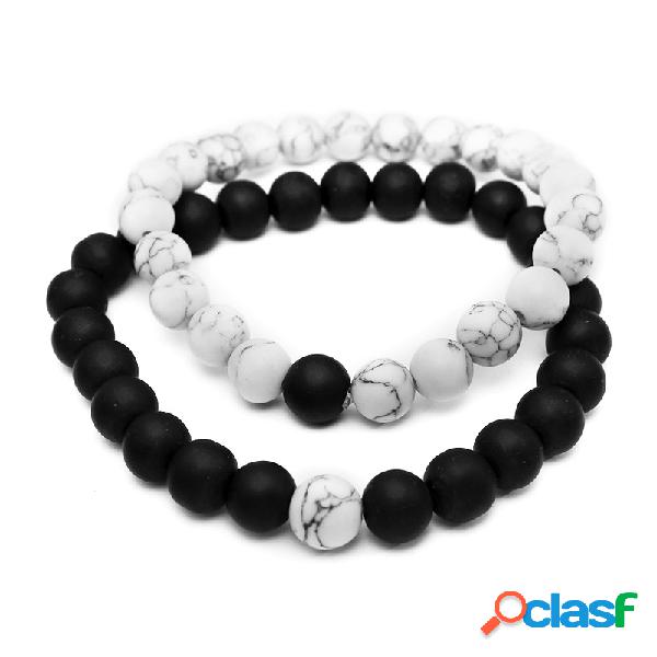 2Pcs Branco Turquesa Handmade Energia Beaded Bracelet Couple