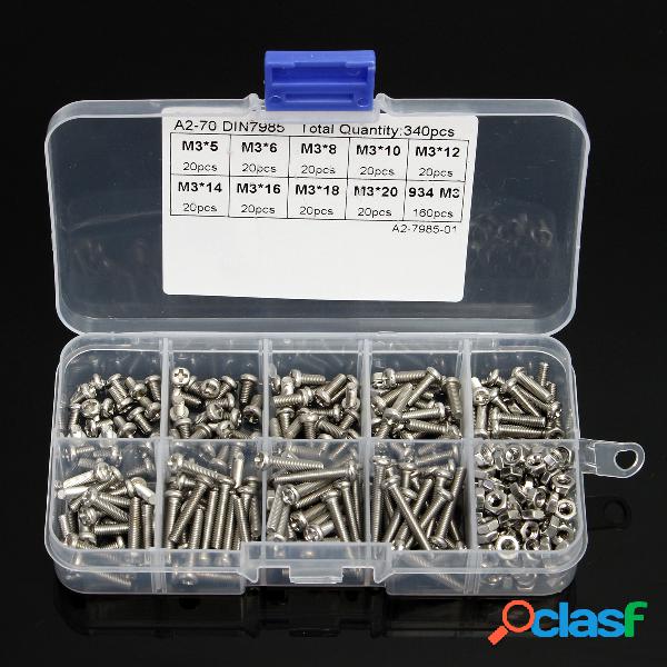 340 Pcs M3 304 Aço Inoxidável Cabeça Cruz Set Parafuso