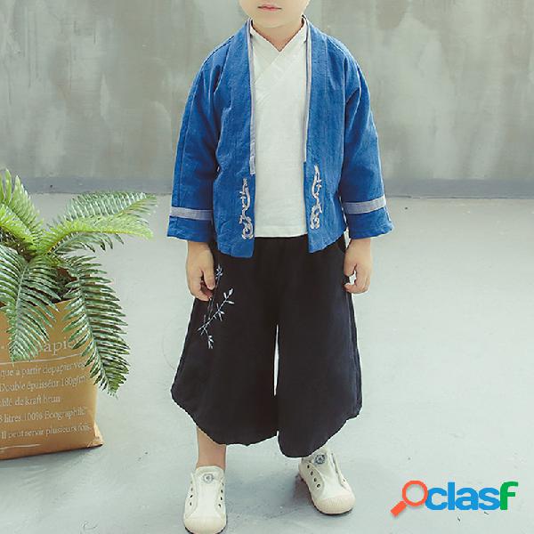 3Pcs Meninos de estilo chinês do vintage Soft Roupas de