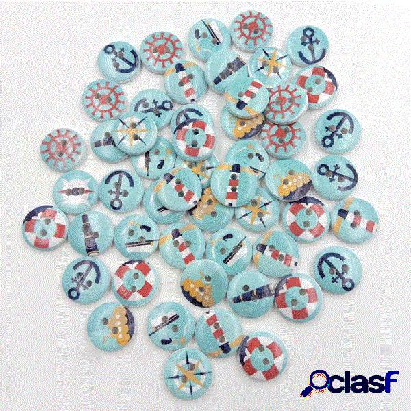 50 Pcs 15mm Marinha Estilo Azul Impressão De Madeira