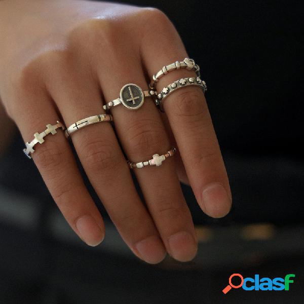 Anel de cruz geométrica vintage conjunto pêssego de metal