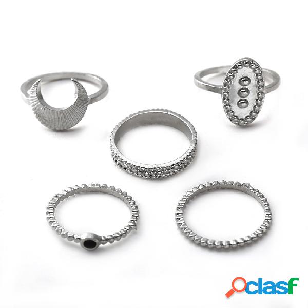 Anéis de Dedo Boêmio Set 5 PCS Lua Oval Escudo Anéis