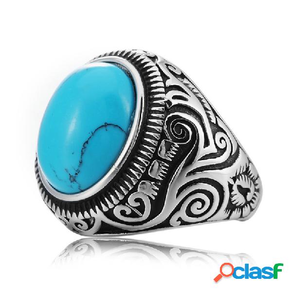 Anéis de dedo azul Turquesa Vintage padrão preto Gem