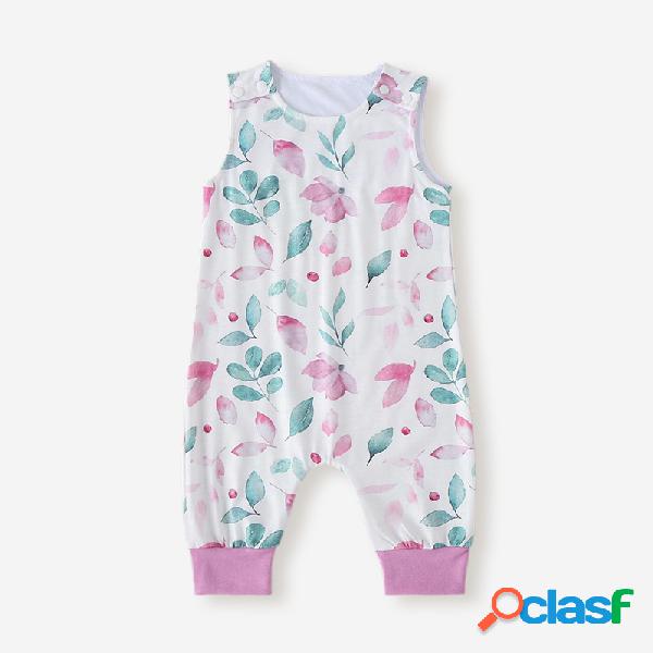 Baby Floral Print mangas curtas O-pescoço Macacão Casual