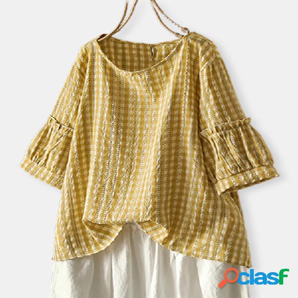 Blusa Tamanho Jacquard Manga Bolha Plus Tamanho