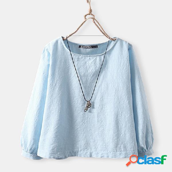 Blusa de blusa de cor sólida vintage Plus tamanho Blusa