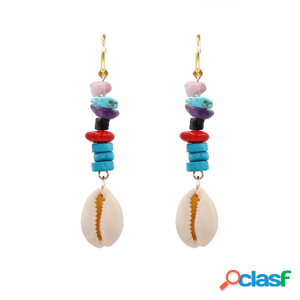 Bohemian Handmade Shell Brincos Estilo Longo Frisado Orelha