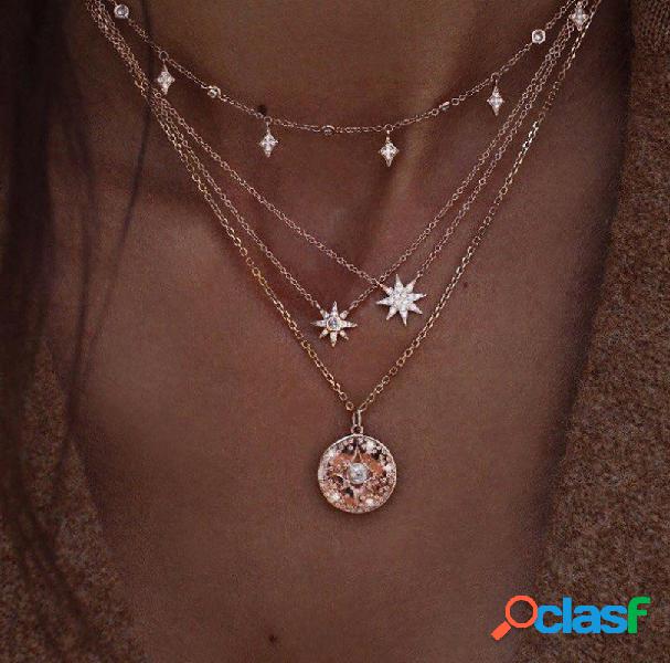 Bohemian Multilayer Ouro Colares Rodada Fatia Beads Estrelas