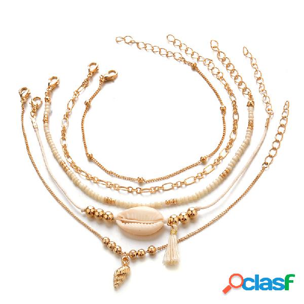 Bohemian Multilayer Pulseira De Ouro Set 5 PCS Shell Conch