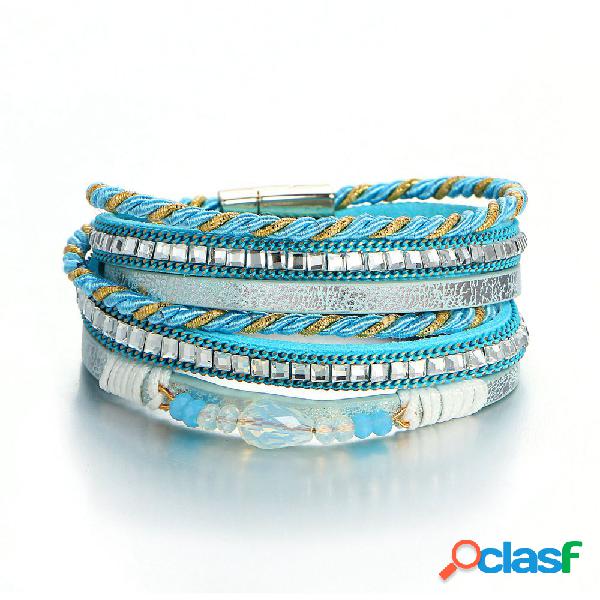 Bohemian Multilayer Pulseiras de Contas De Cristal Corda