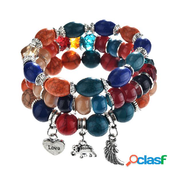 Bohemian Multilayer Tassel Frisado Pulseira Animal Elefante