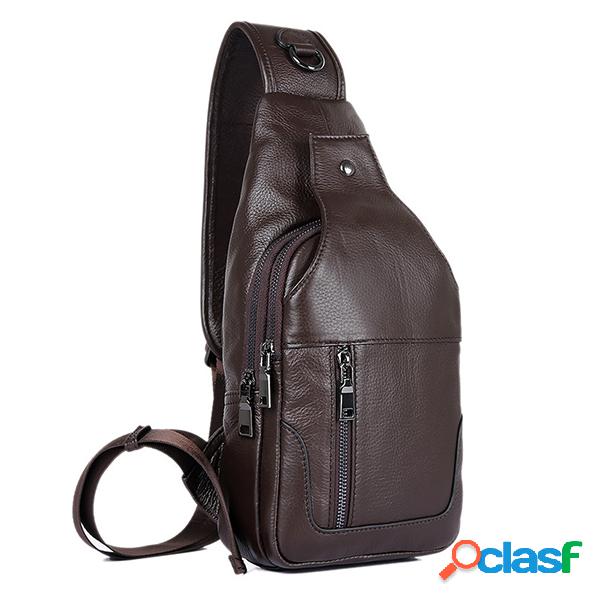 Bolsa de Peito Couro Genuíno Vintage Casual Masculina