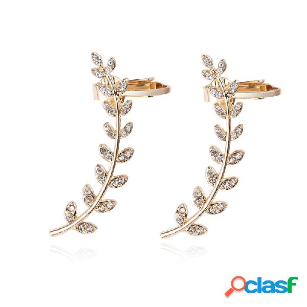Brinco de Folhas Plateado Com Ouro Rhinestone