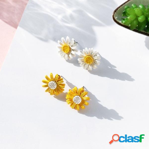 Brincos bonitos Doce Daisy Flor Stud Brincos Moda Amarelo