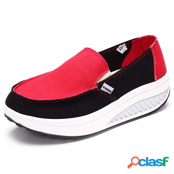 Canvas Color Blocking Esporte Running Rocker Sole Casual