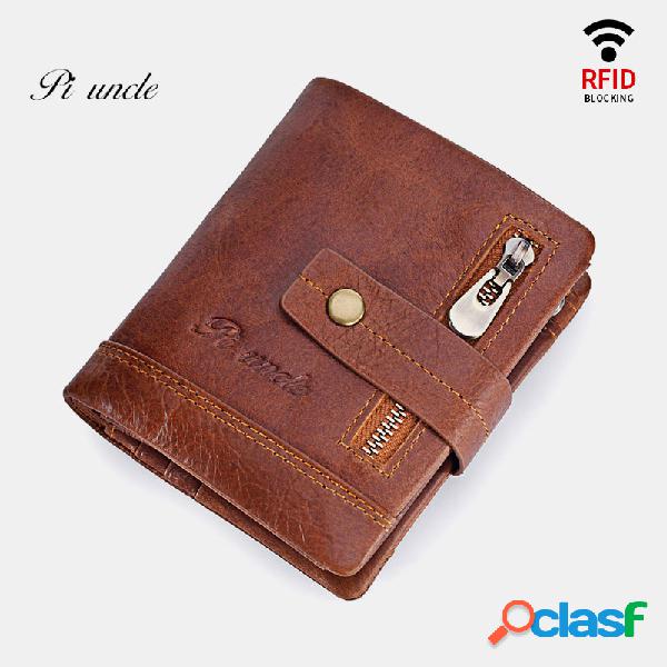 Carteira Rfid Antimagnetic Couro Genuíno Zipper Purse