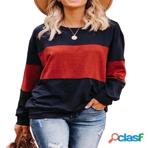 Casual Patch Crew Neck manga comprida camiseta
