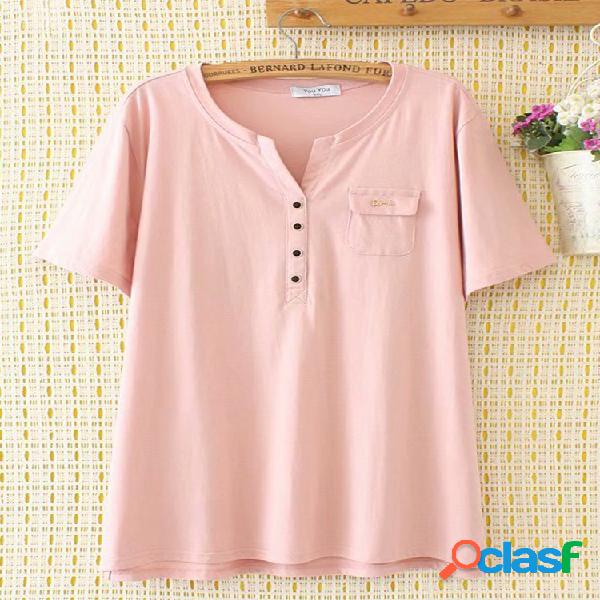 Casual Solid Color manga curta Plus T-shirt tamanho com