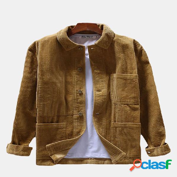 Casual Vintage Turn Down Collar Veludo de algodão Camisa