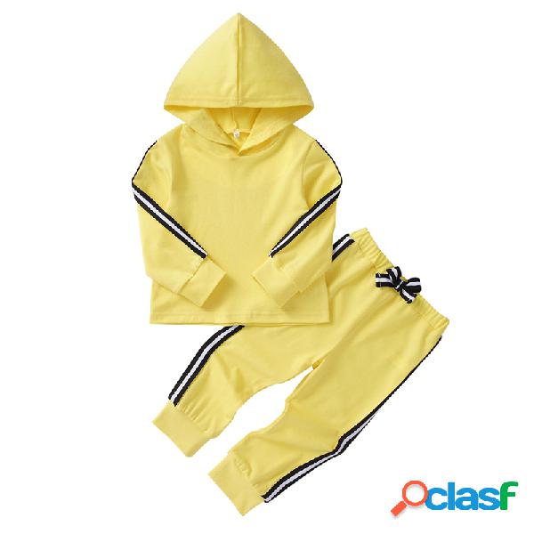 Conjunto de mangas compridas com capuz listrado para menina