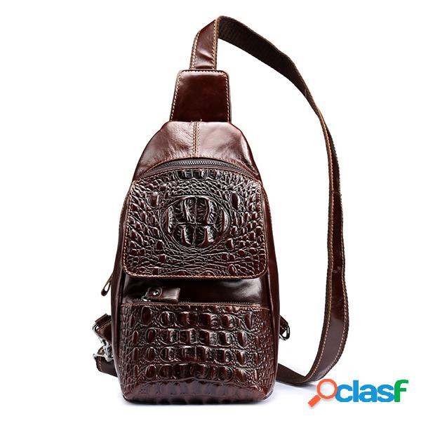 Couro Genuíno Jacaré Vintage Crossbody Bolsa Peito Bolsa