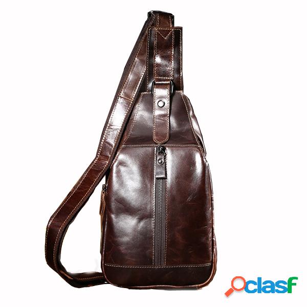 Couro Genuíno Peito Bolsa Crossbody de ombro único vintage