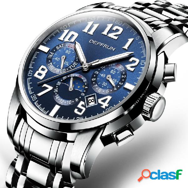 DEFFRUN Relógio Mecânico Automático Luminoso Formal Aço