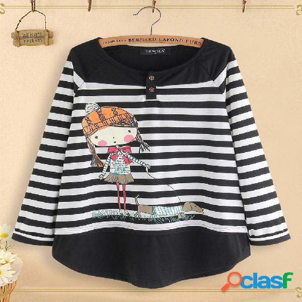 Desenhos animados Stripe Patchwork Blusa de manga comprida