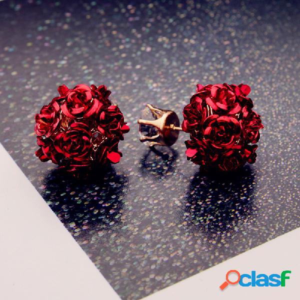 Elegante Flor Bola Brincos Esboço Liga Rose Ear Stud Moda