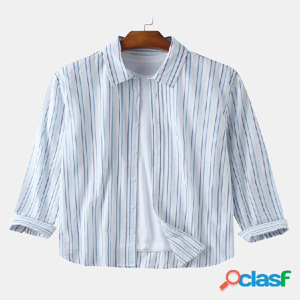 Homens 100% Algodão Stripe Printed Holiday Casual Camisa