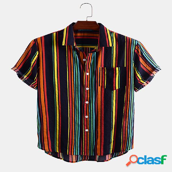 Homens Algodão Vintage Colorful Stripe Printed Holiday